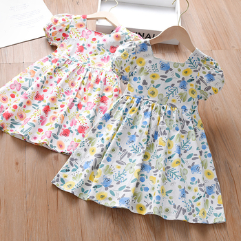 Ljetna nova dječja odjeća za djevojčice, pamučna suknja s puf rukavima i cvjetnim uzorkom, prsluk s puf rukavima, dječja haljina