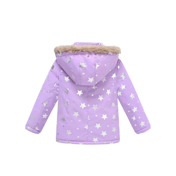 Φθινοπωρινό και Χειμερινό Νέο Στυλ Παιδικό Ρούχο με Στάμπα, Χαριτωμένο και Γλυκό Γούνινο Γιακά, Κουκούλα, Βαμβακερό Παντελόνι με Τσέπες και Φτερά, Βαμβακερό Τζάκετ