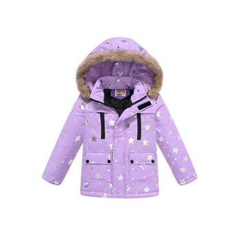 Φθινοπωρινό και Χειμερινό Νέο Στυλ Παιδικό Ρούχο με Στάμπα, Χαριτωμένο και Γλυκό Γούνινο Γιακά, Κουκούλα, Βαμβακερό Παντελόνι με Τσέπες και Φτερά, Βαμβακερό Τζάκετ