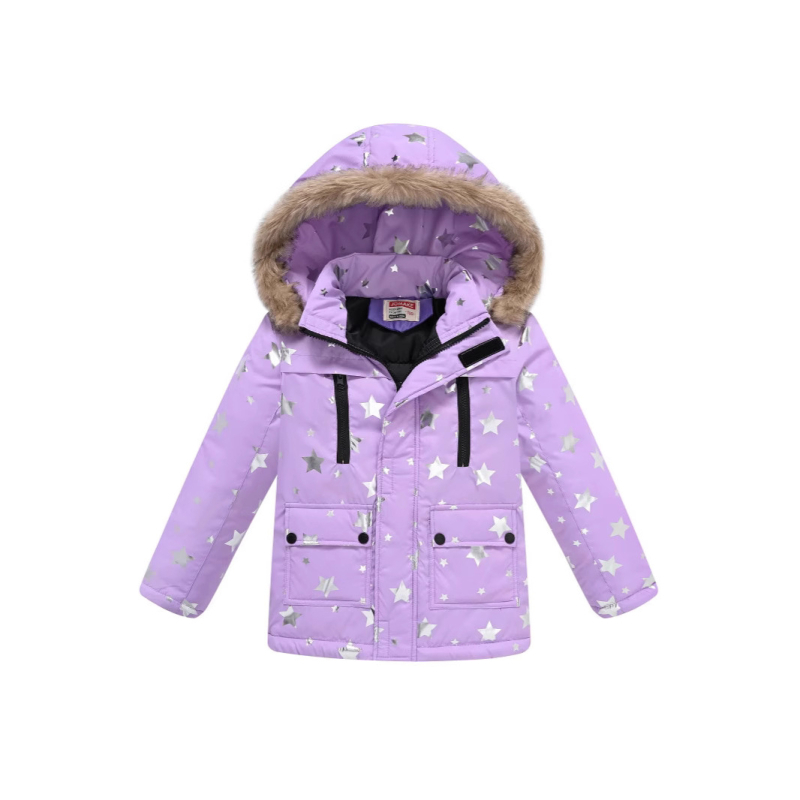 Φθινοπωρινό και Χειμερινό Νέο Στυλ Παιδικό Ρούχο με Στάμπα, Χαριτωμένο και Γλυκό Γούνινο Γιακά, Κουκούλα, Βαμβακερό Παντελόνι με Τσέπες και Φτερά, Βαμβακερό Τζάκετ