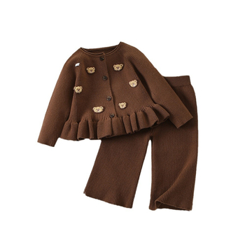 Lasteriided Tüdrukute armsa karuga pikkade varrukatega kampsun, kardigan, vabaajapüksid, beebitüdruku Korea stiilis sügisene kampsunikostüüm, trendikas
