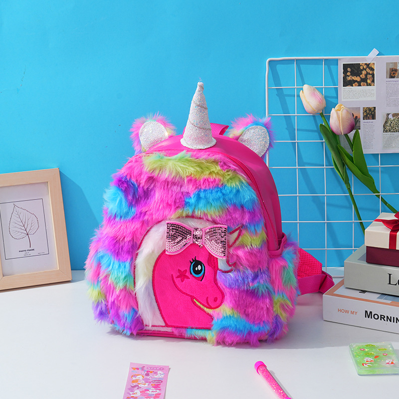 Nauja animacinių filmukų spalvinga vienaragio pliušinė rankinė, išskirtinė kaspino siuvinėjimo madinga kuprinė, plačiajuosčio dekompresijos kuprinė