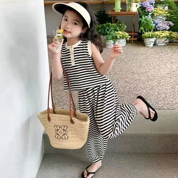 Στυλάτο Παιδικό Κοστούμι για Κορίτσια, Καλοκαιρινό, Κομψό Παντελόνι σε Κορεατικό Στυλ, Μοντέρνο Δύο Τεμαχίων Κοστούμι για Παιδιά, Αμάνικα για Μωρά, Καλοκαιρινά Ρούχα