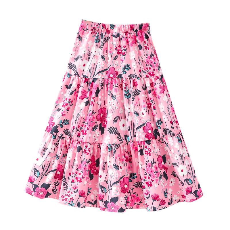 Naujas mergaitiškas gėlėmis margintas sijonas su skersiniais kraštais – plaukų karta