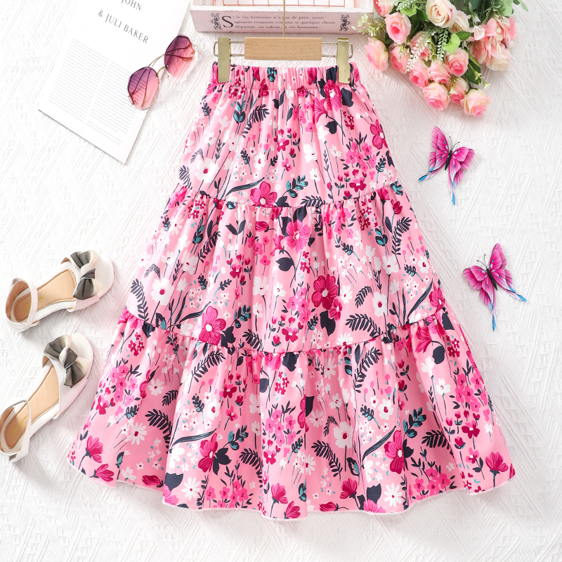 Naujas mergaitiškas gėlėmis margintas sijonas su skersiniais kraštais – plaukų karta