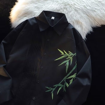 Νέο Κινέζικο Στυλ Κεντημένο Μακρυμάνικο Πουκάμισο με Αγκράφα για Ανδρική Χρήση Design Sense Υψηλής Ποιότητας Τανγκ Κοστούμι Άνοιξη και Φθινόπωρο Νέο Στυλ