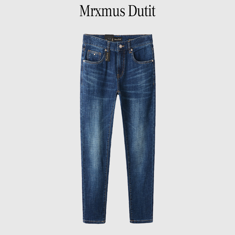 Md Muške proljetne i ljetne muške traperice ravnog kroja, uske tanke rastezljive pamučne ležerne hlače, muški europski i američki stil