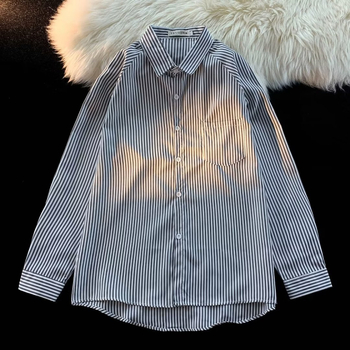 Синя раирана мъжка риза с дълъг ръкав, есенна солена база, инчова риза, ежедневна риза, палто, мъжко палто, поколение коса