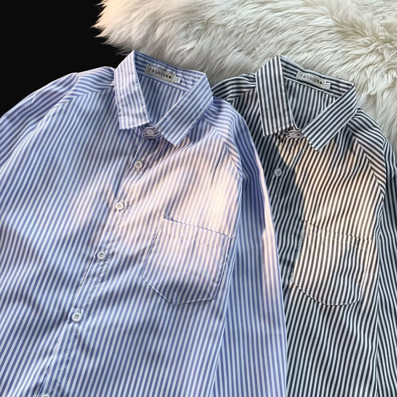 Pánske modré pruhované tričko s dlhým rukávom, jesenné tričko so soľnou základňou, palcové tričko, ležérny kabát, pánsky kabát, generácia vlasov