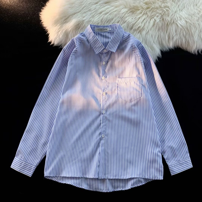 Pánske modré pruhované tričko s dlhým rukávom, jesenné tričko so soľnou základňou, palcové tričko, ležérny kabát, pánsky kabát, generácia vlasov