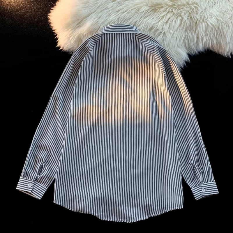 Pánske modré pruhované tričko s dlhým rukávom, jesenné tričko so soľnou základňou, palcové tričko, ležérny kabát, pánsky kabát, generácia vlasov