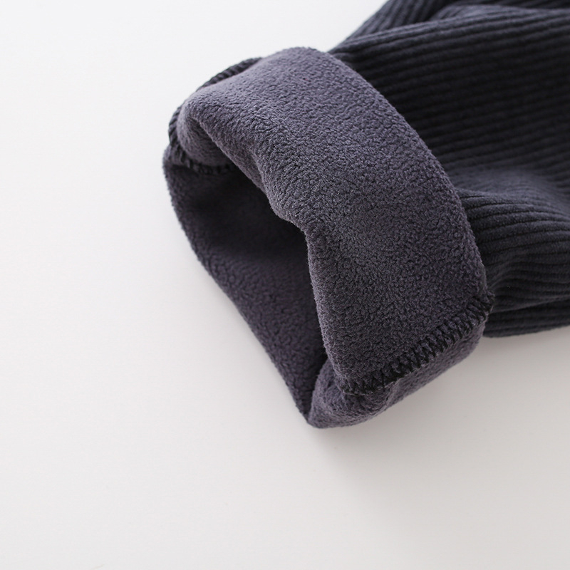 Chlapčenské zimné nohavice s flísovou podšívkou 2025, detské manšestrové štýlové zahustené jesenné a zimné integrované flísové ležérne nohavice pre malé deti