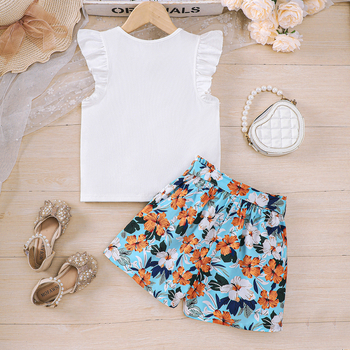 EW εξωτερικού εμπορίου παιδικά ρούχα για μεσαία και μεγάλα παιδιά, νέα κοριτσίστικα καλοκαιρινά μοντέρνα μικρά τυπωμένα σορτς με μανίκια DTZ1042-C