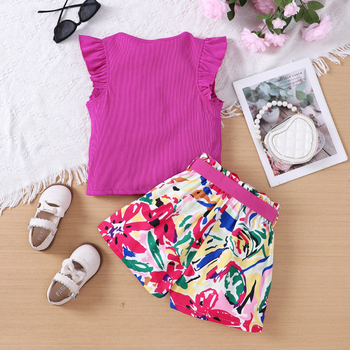 EW εξωτερικού εμπορίου παιδικά ρούχα για μεσαία και μεγάλα παιδιά, νέα κοριτσίστικα καλοκαιρινά μοντέρνα μικρά τυπωμένα σορτς με μανίκια DTZ1042-C