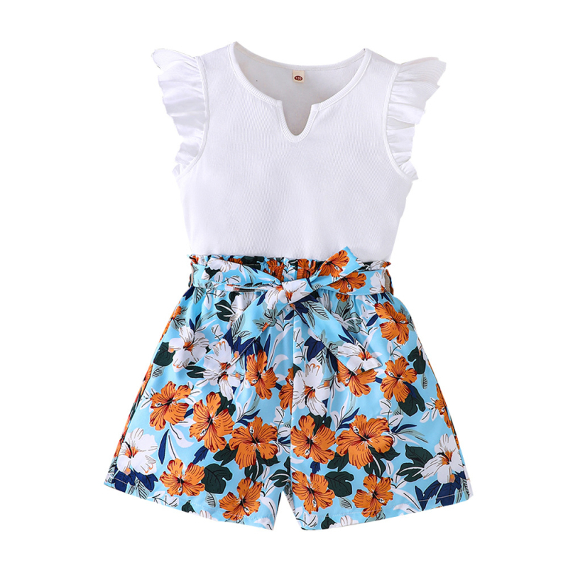 Detské oblečenie pre stredné a veľké deti, nové dievčenské letné módne krátke rukávy s potlačou, oblek DTZ1042-C