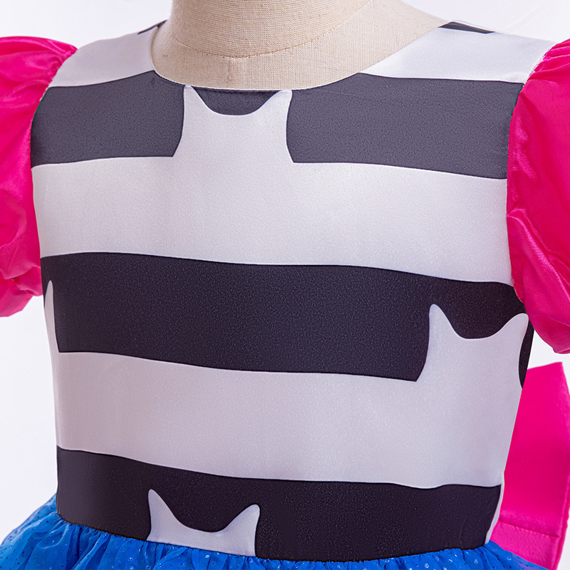 Nové dievčenské šaty s mašľou Gaby v rovnakom štýle s nafúknutými sieťovanými šaty s bublinovými rukávmi, detské šaty