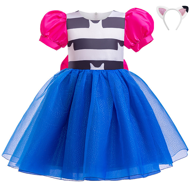 Nové dievčenské šaty s mašľou Gaby v rovnakom štýle s nafúknutými sieťovanými šaty s bublinovými rukávmi, detské šaty