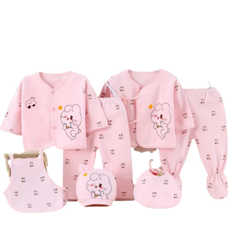 Naujagimio septynių dalių komplektas iš medvilnės, kelių dalių komplektas, minkštas ir patogus, dovanojantis pilnaties drabužius 0-3 mėnesių kūdikiams