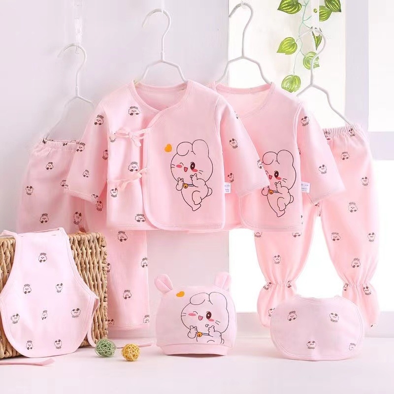 Naujagimio septynių dalių komplektas iš medvilnės, kelių dalių komplektas, minkštas ir patogus, dovanojantis pilnaties drabužius 0-3 mėnesių kūdikiams