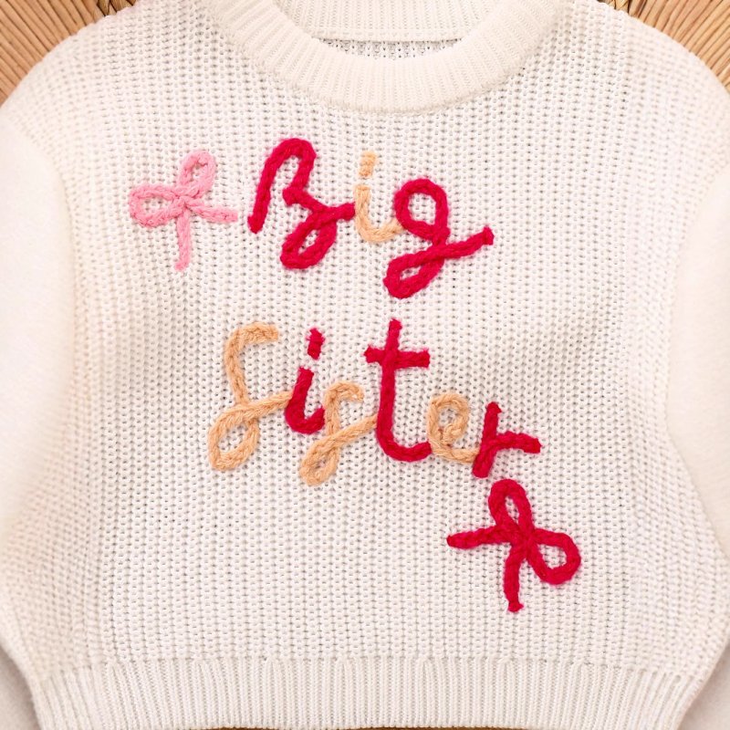 Piiriülene laste rõivas, pikkade varrukatega kampsun, kirjaga tikitud õde, beebitüdruk, soe ja mugav