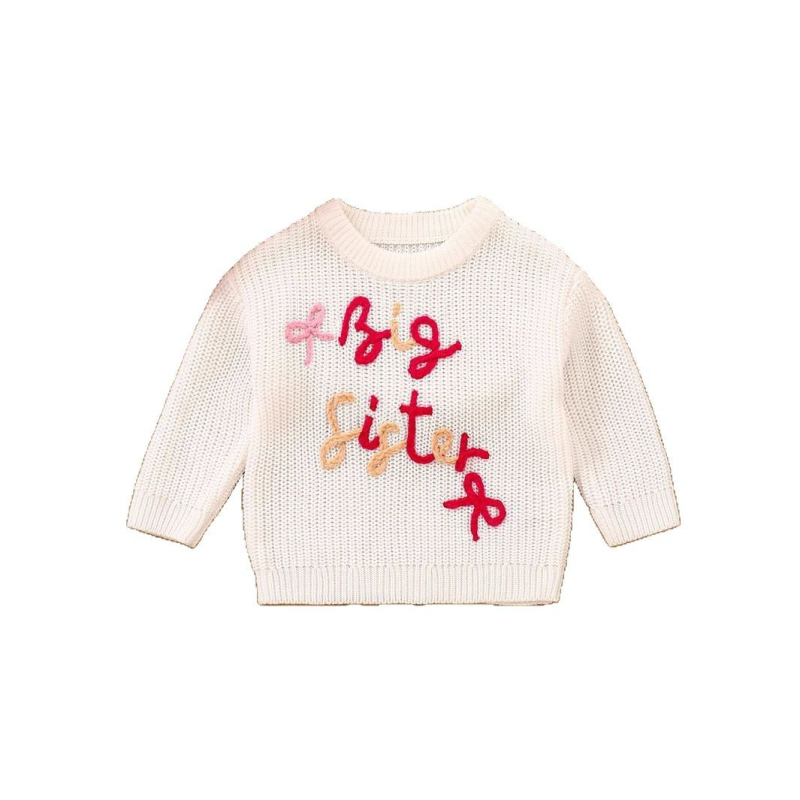 Piiriülene laste rõivas, pikkade varrukatega kampsun, kirjaga tikitud õde, beebitüdruk, soe ja mugav