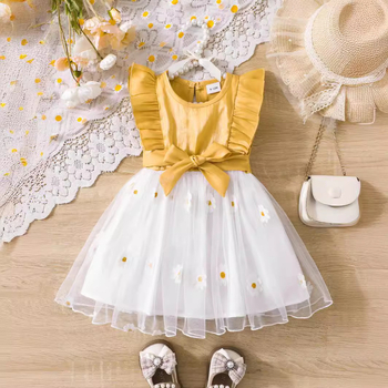 Európske a americké detské oblečenie, letné sieťované princeznovské dievčenské šaty bez rukávov, detská princeznovská sukňa