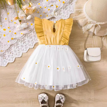 Európske a americké detské oblečenie, letné sieťované princeznovské dievčenské šaty bez rukávov, detská princeznovská sukňa