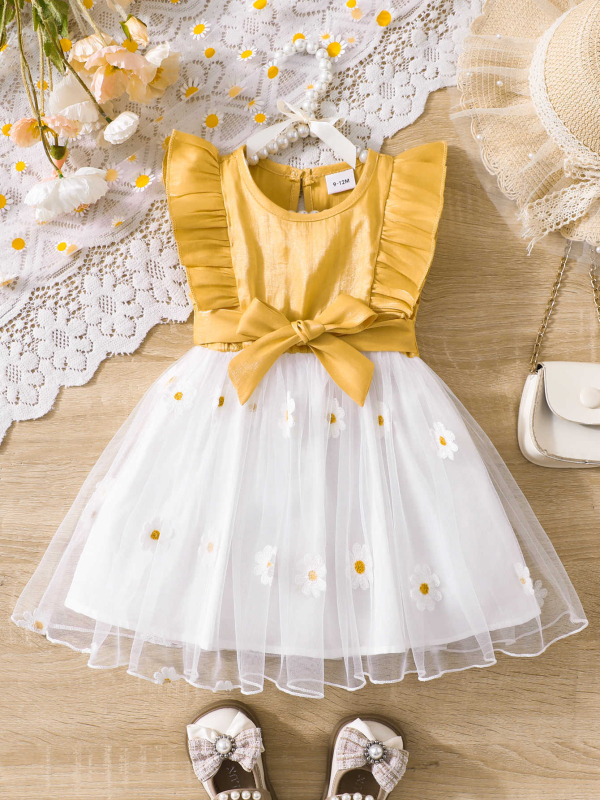 Európske a americké detské oblečenie, letné sieťované princeznovské dievčenské šaty bez rukávov, detská princeznovská sukňa