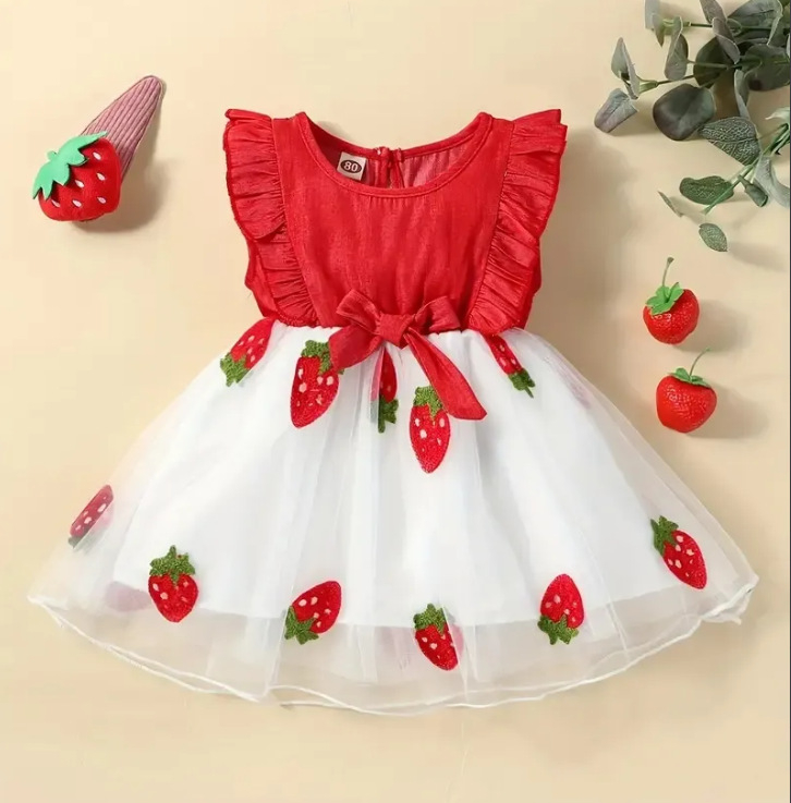 Európske a americké detské oblečenie, letné sieťované princeznovské dievčenské šaty bez rukávov, detská princeznovská sukňa