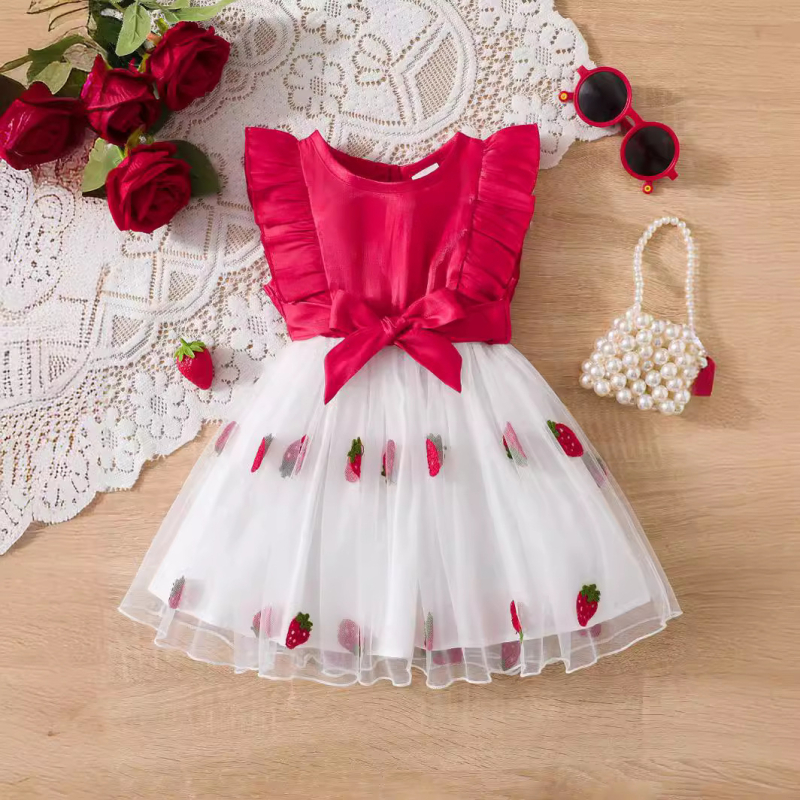 Európske a americké detské oblečenie, letné sieťované princeznovské dievčenské šaty bez rukávov, detská princeznovská sukňa