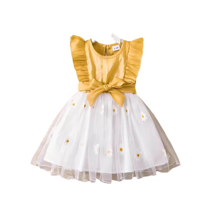 Európske a americké detské oblečenie, letné sieťované princeznovské dievčenské šaty bez rukávov, detská princeznovská sukňa