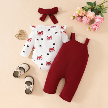 Amazon Baby Cute Fox Love Pattern Long Sleeve Trokutasto korduroy odijelo s mašnom na naramenicama