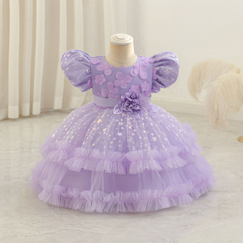 Nauja tarpvalstybinė vaikiška princesės suknelė su minkšta marlės gėlėta pūsta sijono formos gimtadienio vakarėlio vedėjos suknelė urmu