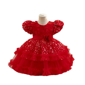 Nauja tarpvalstybinė vaikiška princesės suknelė su minkšta marlės gėlėta pūsta sijono formos gimtadienio vakarėlio vedėjos suknelė urmu