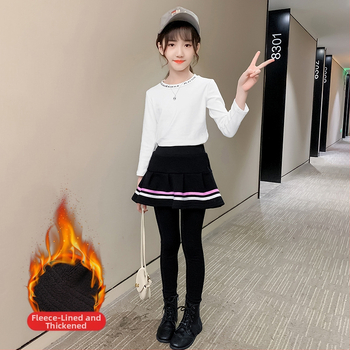 Κοριτσίστικο παντελόνι με βελούδινη φούστα, χοντρό χειμερινό εξωτερικό παντελόνι, παιδικό κολάν 2022, νέο μεγάλο παιδικό μαύρο culottes, παιδικό ένδυμα