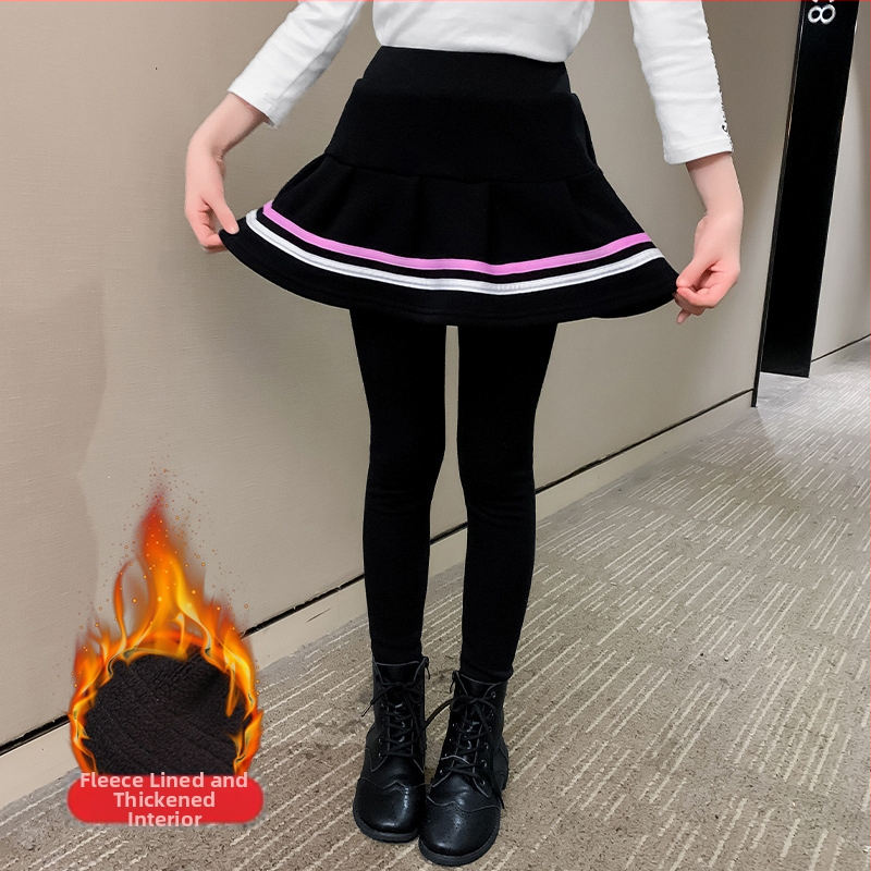 Dievčenské nohavice, sukňa, zamat, hrubé zimné oblečenie, vrchné nohavice, detské legíny, nové 2022, veľkosť L, detské čierne culottes