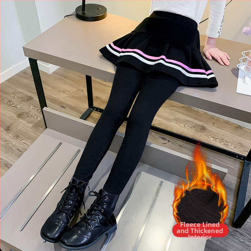 Dievčenské nohavice, sukňa, zamat, hrubé zimné oblečenie, vrchné nohavice, detské legíny, nové 2022, veľkosť L, detské čierne culottes