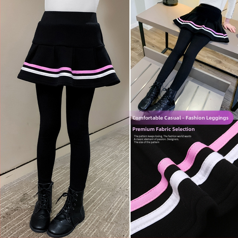 Dievčenské nohavice, sukňa, zamat, hrubé zimné oblečenie, vrchné nohavice, detské legíny, nové 2022, veľkosť L, detské čierne culottes