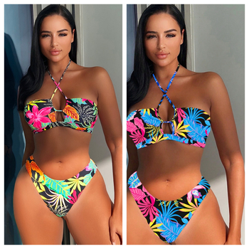 2025. aasta uus Euroopa ja Ameerika trükitud toruga ülaosaga seksikas lõhenenud ujumistrikoo Amazoni kolmnurga rannabikiinidega ujumistrikoo