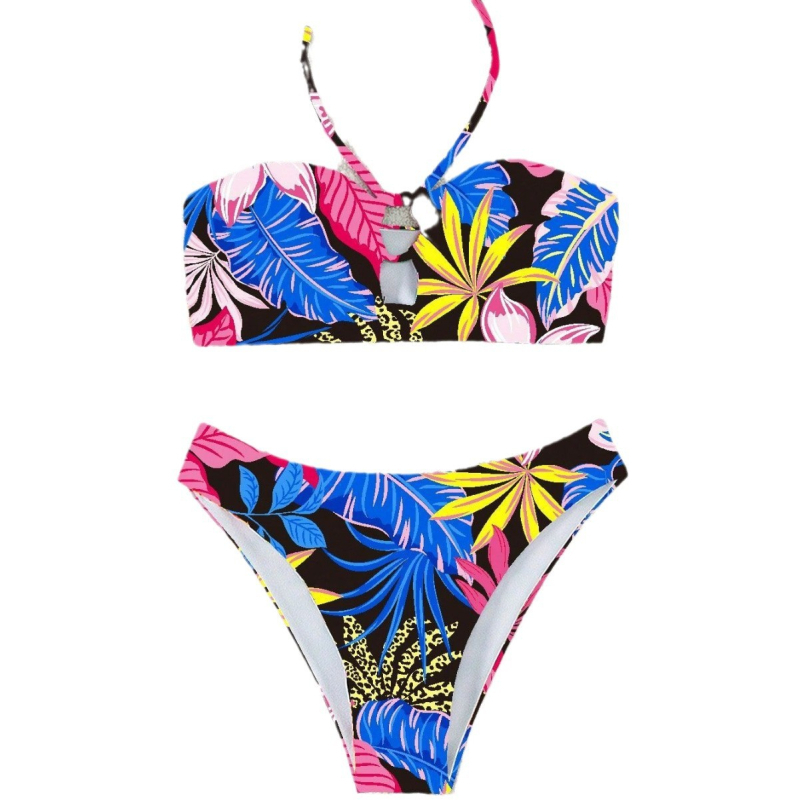 2025. aasta uus Euroopa ja Ameerika trükitud toruga ülaosaga seksikas lõhenenud ujumistrikoo Amazoni kolmnurga rannabikiinidega ujumistrikoo