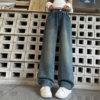 Tüdrukute kevad- ja sügisteksad, Moodsad tüdrukute kevad- ja sügismoekad sirged püksid, Laste vabaaja laiad pikad püksid