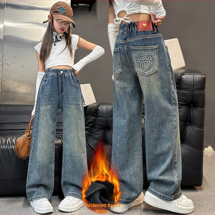 Tüdrukute kevad- ja sügisteksad, Moodsad tüdrukute kevad- ja sügismoekad sirged püksid, Laste vabaaja laiad pikad püksid