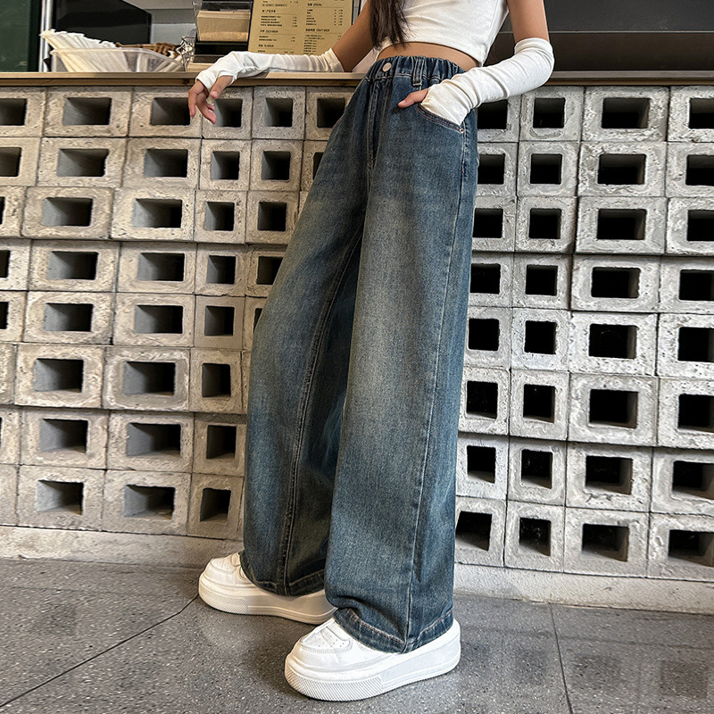 Tüdrukute kevad- ja sügisteksad, Moodsad tüdrukute kevad- ja sügismoekad sirged püksid, Laste vabaaja laiad pikad püksid