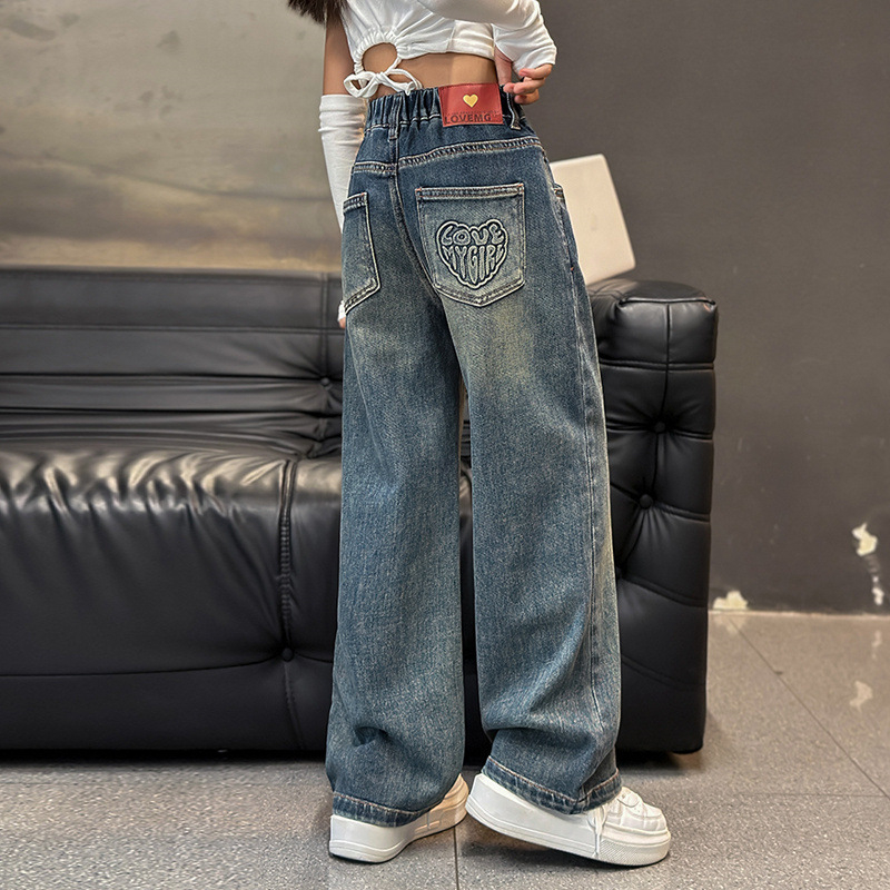 Tüdrukute kevad- ja sügisteksad, Moodsad tüdrukute kevad- ja sügismoekad sirged püksid, Laste vabaaja laiad pikad püksid