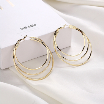 Многослойни 2024 Нови модерни сребърни иглени големи обеци халки Есен и зима Елегантни висок клас Богиня Стил Преувеличени Обеци Кръг