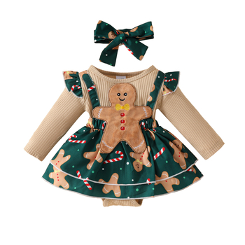 Χριστουγεννιάτικη βρεφική ολόσωμη φόρμα με μακριά μανίκια και τρίγωνο, με ψεύτικες ίνες, Χριστουγεννιάτικη ολόσωμη φόρμα για ηλικιωμένους με τζίντζερ και καβάλο, Φθινόπωρο και Χειμώνας