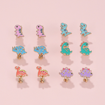 Tarpvalstybinis karšto išpardavimo animacinių filmukų katės dinozauro rašto ausų segtukas, spalvos lydinio lašo formos aliejaus ausų kaulo segtukas, vaikiški papuošalai