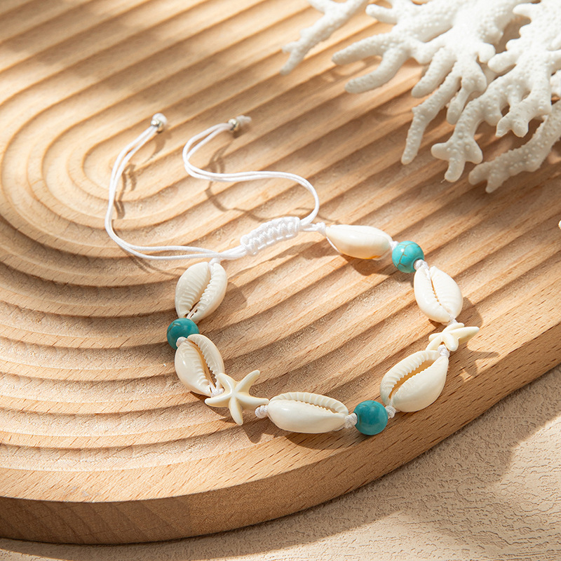 FZ0408 Nauji europietiški ir amerikietiški tarpvalstybiniai moteriški pėdų papuošalai su bohemiškais etniniais kriauklės elementais, austi ryžių karoliukų virvės mazgai