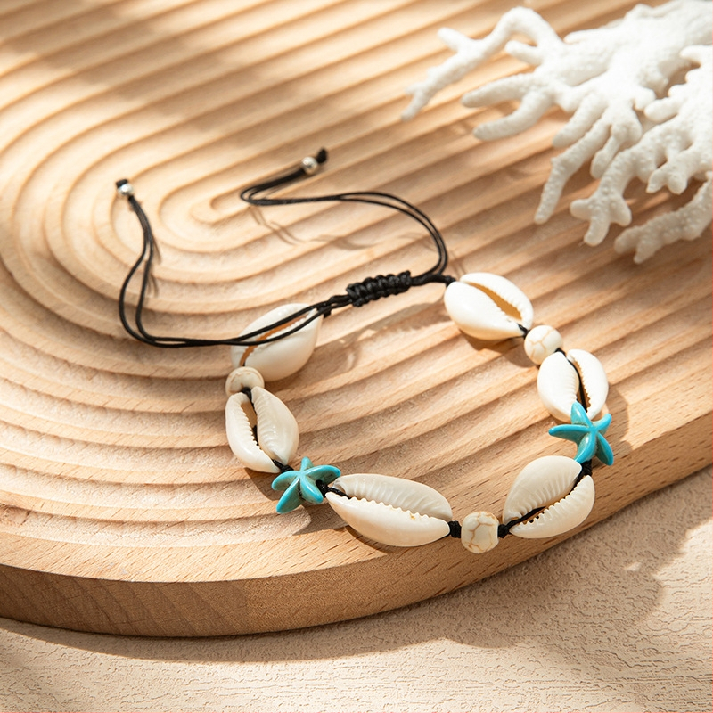 FZ0408 Нови европейски и американски трансгранични дамски орнаменти за крака, бохемски етнически елементи от черупки, тъкани оризови мъниста, въжени възли