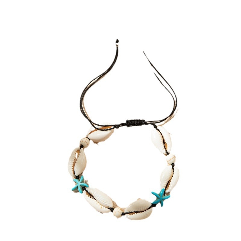 FZ0408 Nauji europietiški ir amerikietiški tarpvalstybiniai moteriški pėdų papuošalai su bohemiškais etniniais kriauklės elementais, austi ryžių karoliukų virvės mazgai